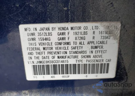 2012 Honda Fit z USA, uszkodzony, nr VIN JHMGE8H38CC014615